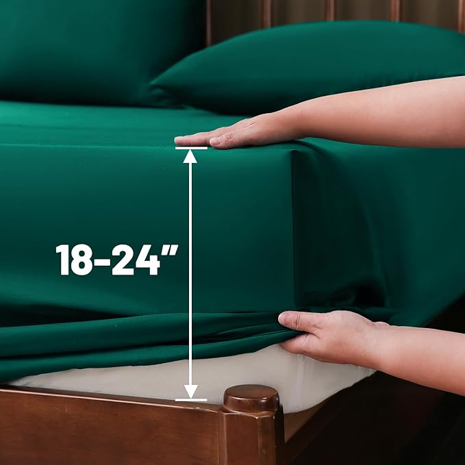 Extra Deep Pocket California King Sheets 18-24 Inch 100% Egyptian Cotton 1000 Thread Count Sateen Weave Soft Breathable 4 Pieces(California King,Dark Green)