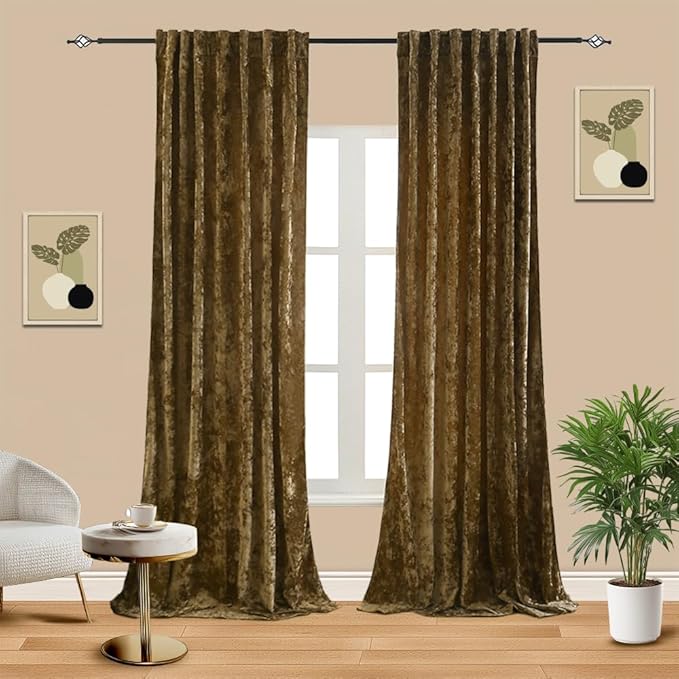 Blackout Curtains Soft Luxury Velvet Curtains for Bedroom Nursery Patio Doors Rod Pocket Back Tab Drapes 2 Panels Curtains for Living Room,52 by 84Inch, Brown