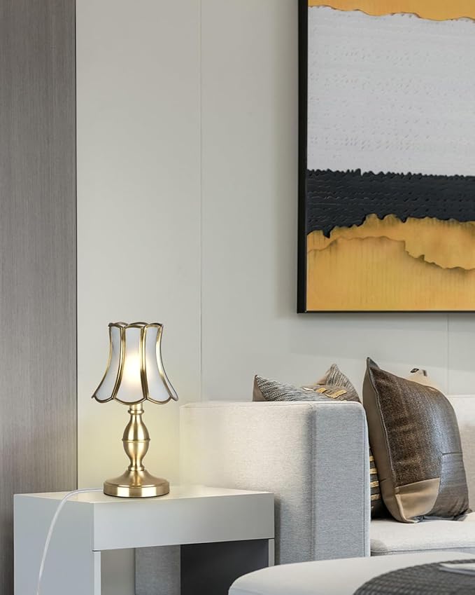 Retro Desk Lamps, Polished Brass Finished Base with Frosted Glass Shade, Small Table Lamp for Bedroom, Nightstand, Living Room, End Table
