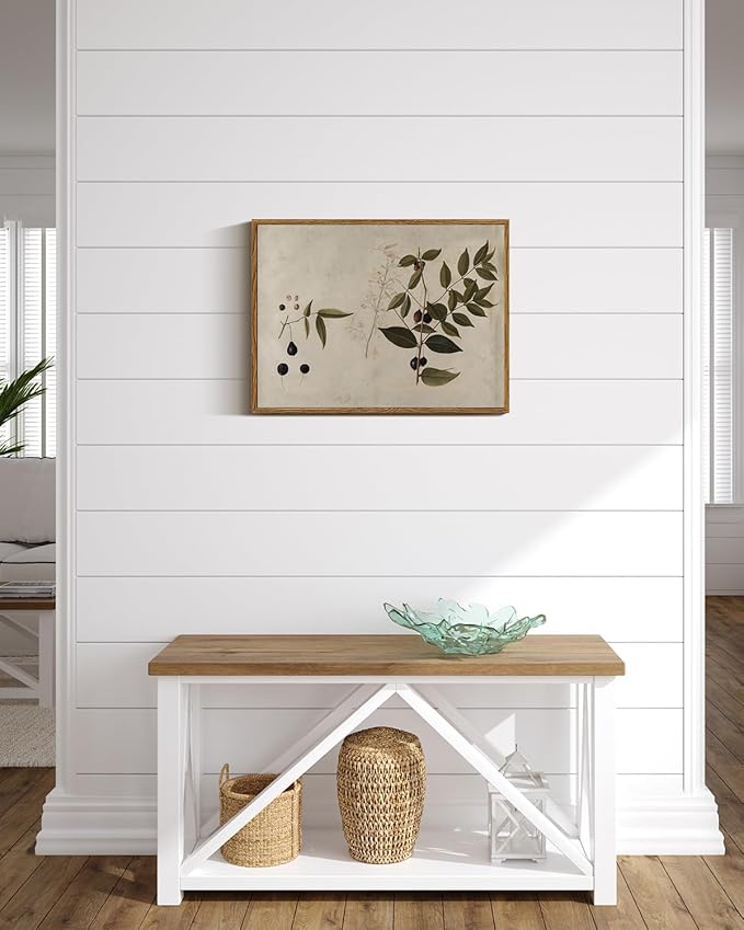 VIYYIEA Botanical Framed Wall Art, Plant Vintage Art Decor Room Aesthetic, 12x16 Inch Canvas Print Artwork, Watercolor Still Life Painting Wall Decor for Bedroom Bathroom Office