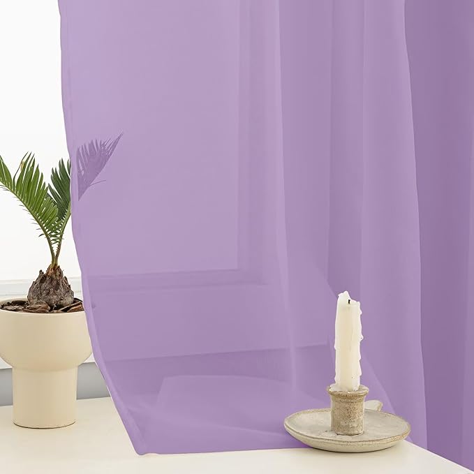 Sheer Curtains 63 Inches Long 2 Panels, Rod Pocket Short Curtain for Kitchen, Bedroom, Cafe Window(Lavender 38" W x 63" L)