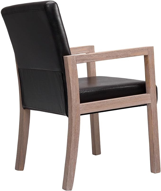 Black Dining Chairs, Upholstered Faux Leather Dining Chairs with Arms, Mid Century Modern Accent Chairs for Living Room Arm Chairs with Wood Frame (1, Black with Wood Arms)