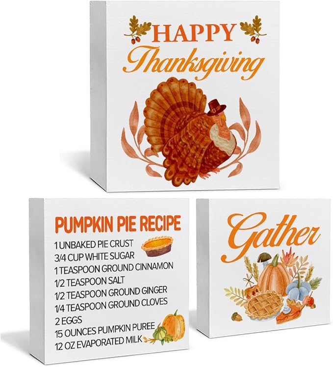 3 Pcs Fall Tiered Tray Decor Happy Thanksgiving Sign Home Decorations Autumn Theme 3 Pcs Wood Decorative Signs for Table Desk Shelf Wall