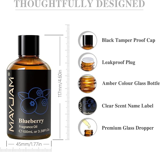 MAYJAM 100ML/3.38FL.OZ Blueberry Fragrance Oils with Glass Dropper, Essential Oils for Diffusers for Home, Long Lasting Scented Oils for Diffusers Soap Candle Making