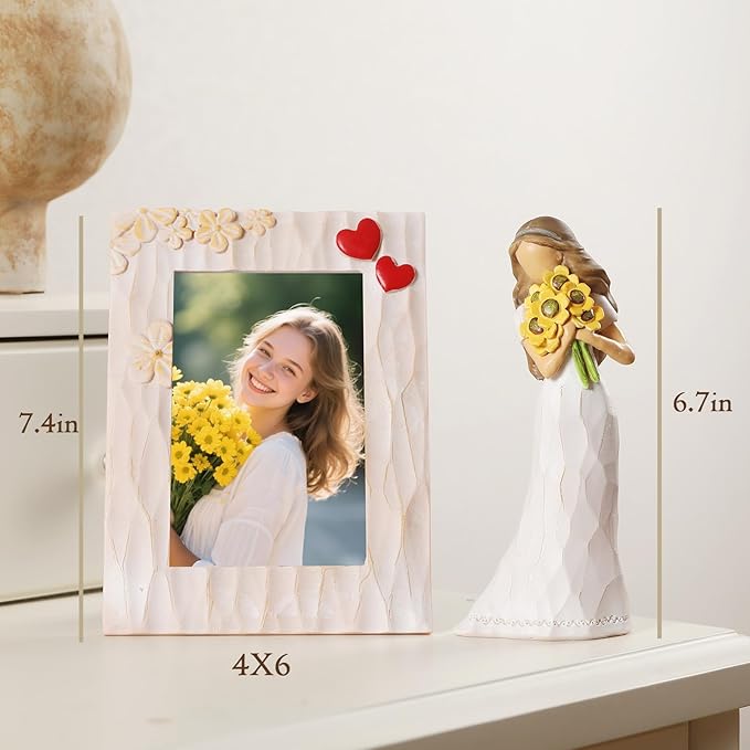 Encouragement Gifts for Women Friends Daughter Kids Inspirational Support Sunflower Gifts for Women Birthday 6.7" Resin Sculpted Hand-Painted Figurines Home Decor(Frame for Free)