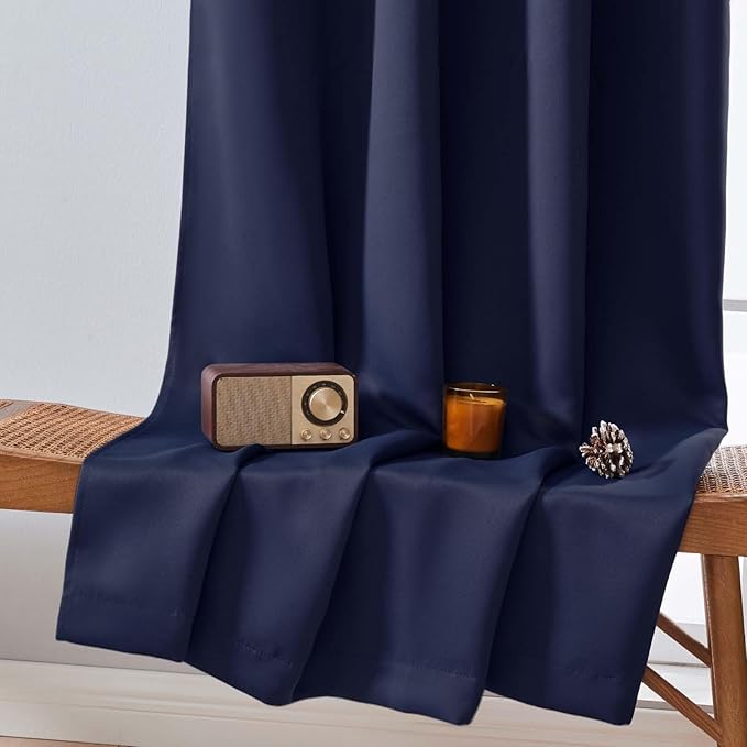 Aiyufeng Navy Blue Blackout Curtains for Bedroom 96 Inches Long 2 Panels, Solid Thermal Insulated, Energy Saving Living Room Window Treatment Curtains Blackout Drapes, W40 x L96 Inch, Navy Blue