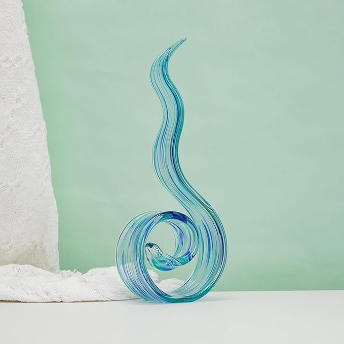 11.4" Tall Hand-Blown Glass Sculpture Murano-Style Sculpture Art Ornament Statue Figurines Home Decor Accent Piece Coastal Ocean Nautical Home Decor,Shelf,TV Stand,Tabletop Centerpieces,Wonderful Gift