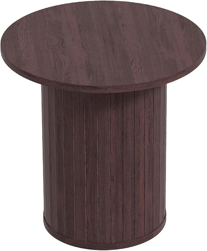 Round Wood Fluted End Table, 15.7“ Circle Farmhouse Side Table Sets for Living Room, Bedroom, Balcony, Small Spaces, Walnut