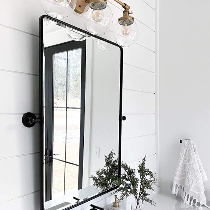 TEHOME Pivot Mirror for Bathroom Matt Black Tilt Beveled Mirror Rectangle Bathroom Mirror Pivoting Metal Framed Vanity Mirrors for Wall, Vertical, Overall 22.91 x 24 inches (Mirrror 19 x 24 inches)