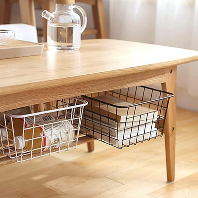 Redrubbit Wire Storage Baskets, Large Farmhouse Metal Freezer Basket Storage Organizer Bins with Handles for Kitchen Cabinets, Pantry, Closets, Bedrooms, Bathrooms, Set of 6, Black