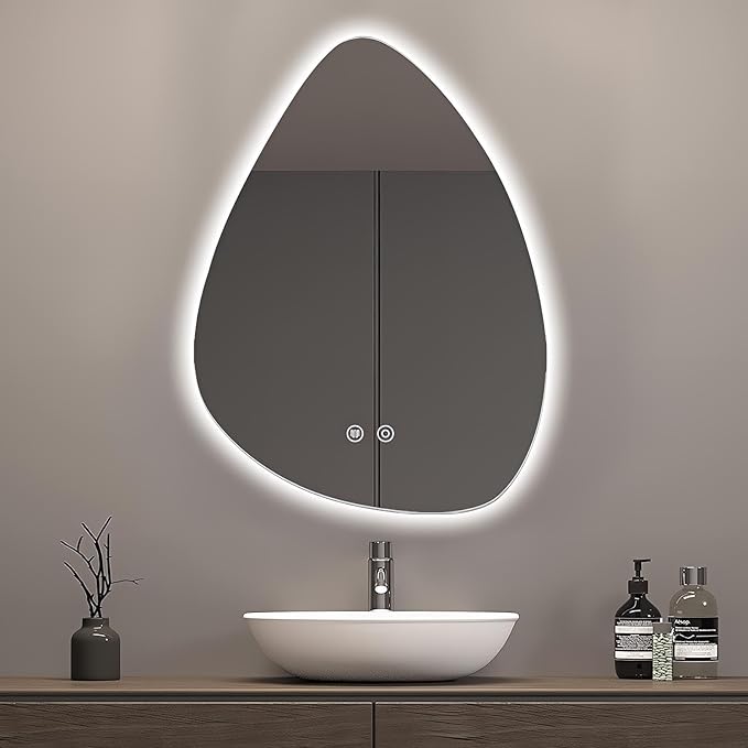 Niccy Irregular LED Bathroom Mirror, 24"x32" Asymmetrical Backlit Vanity Wall Mirrors, Frameless Lighted Mirrors for Bedroom, Living Room, Modern Smart-Mirror with Anti-Fog, Dimmable, Memory Function