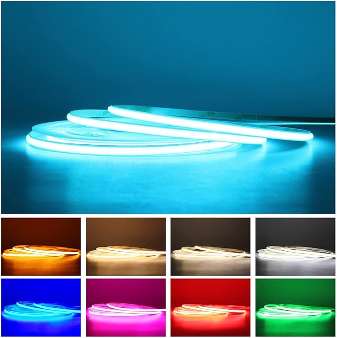 5mm Ultra Thin COB LED Strip 24V Ice Blue Color 16.4FT, RA>90 High CRI LED Tape Light, Cuttable Flexible, IP30 for Indoor House Kitchen Room Decor