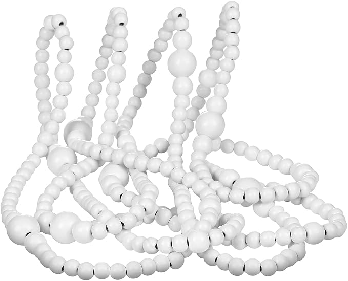 12 Feet Christmas Wooden Beads Garland Round Craft Farmhouse Vintage Wood Bead Garlands for Xmas Decoration Supplies(White)