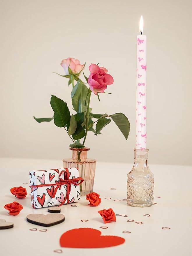 Birthday Bowknot Candles 4 Pcs Unscented, Smokeless, Dripless Long Tapered Candlesticks Candles for Birthday Dinner Dating Wedding Party Home Decor
