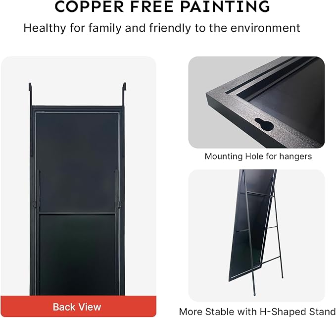 Kosmonia 71x24 Frameless Full Length Silver Coating Mirror w/Distortion Free, HD Reflection &Anti Desilvering, Tempered Glass & Shatter Proof Film Doubling Safety, Easy Setup w/Stand, Wall/Standing