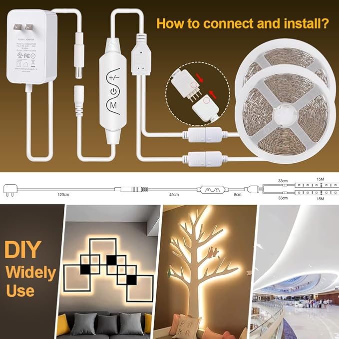 White LED Strip Lights, 100ft Dimmable Bright 24V Led Tape Light with Remote and App Control, 2700K-6500K White 1800 LEDs Lights for Bedroom, Kitchen, Ceiling (2 Rolls of 50ft)