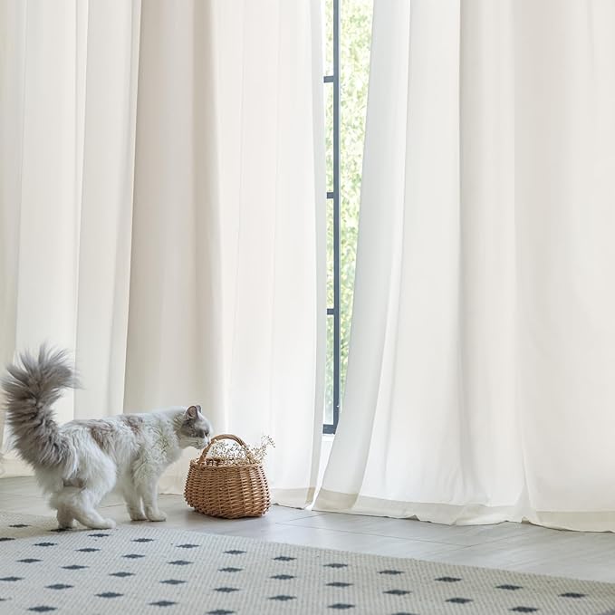 Non-See-Through Beige Privacy Semi Sheer Curtains That Let Light in 63 Inches Long Light Filtering Sheer Window Curtains Drapes for Living Room Bedroom 2 Panels Set Beige
