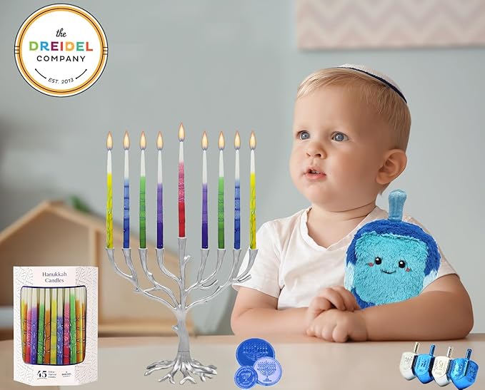 Dripless Hanukkah Candles, Multicolored Striped Deluxe Tapered Decorations, Chanukkah Menorah Candles for All 8 Nights of Chanukah, (Single)
