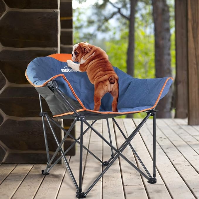OUTDOOR LIVING SUNTIME Oversized Padded Camping Chair,Portable Comfy Outdoor Folding Moon Round Saucer Chairs for Adults with Holder and Carry Bag, Perfect for Hiking Lawn Patio Sports(Denim 2 Pack)