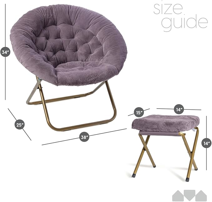 Milliard Cozy Chair with Footrest Ottoman/Faux Fur Saucer Chair for Bedroom/X-Large (Purple)