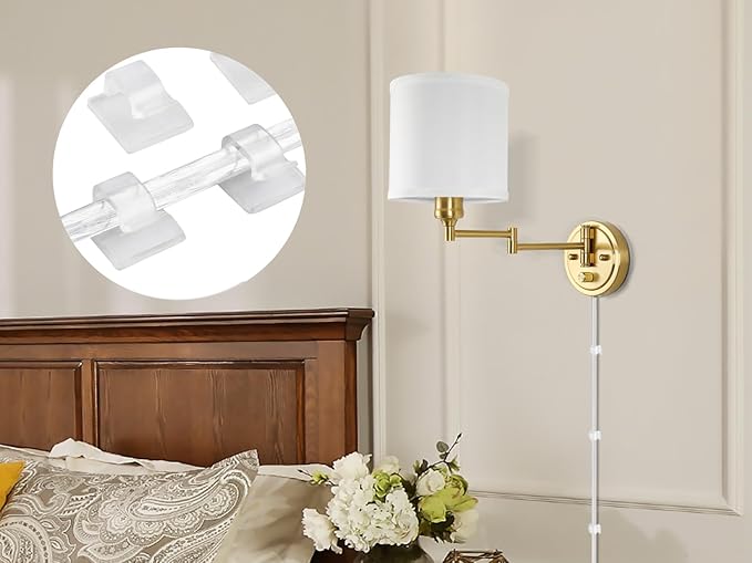 Plug in Wall Sconces with Remote Control, Dimming 10%-100% & Adjustable Colors 2700K-6500K, Hardwire or Plug-in, Swing Arm Wall Lamp with White Fabric Shade, Wall Sconces Set of Two, Gold Finish