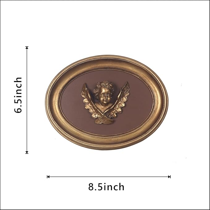 S-MANTIS Vintage Wall Sculpture, Antique Pediment, Hallway Wall Art, Hand Painted Wall Decoration With Intricate Cherub Wings Centerpiece, Gallery, Unique Gift (Antique Gold- Cherub)