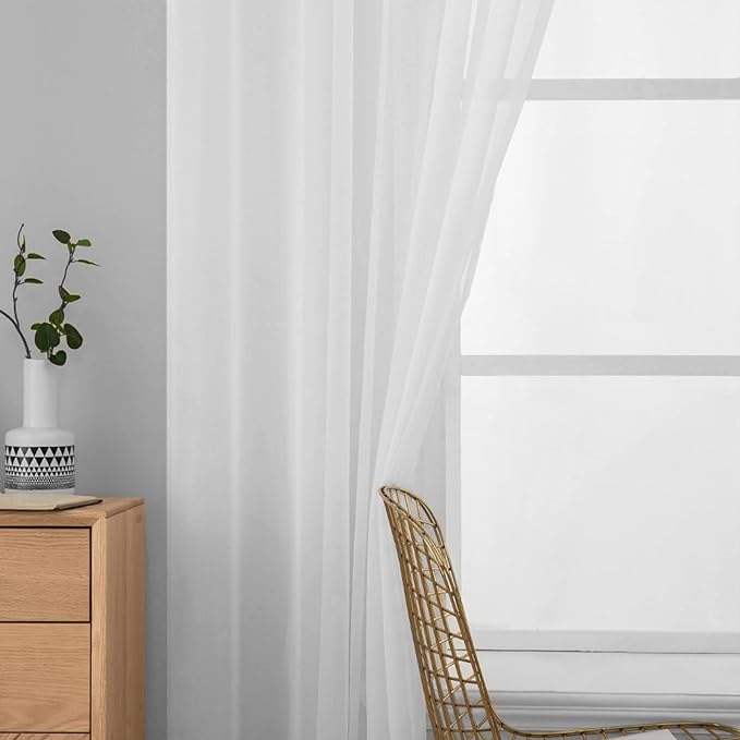 MIULEE 2 Panels Solid Color White Sheer Window Curtains Elegant Window Voile Panels/Drapes/Treatment for Bedroom Living Room (54 X 104 Inches White)