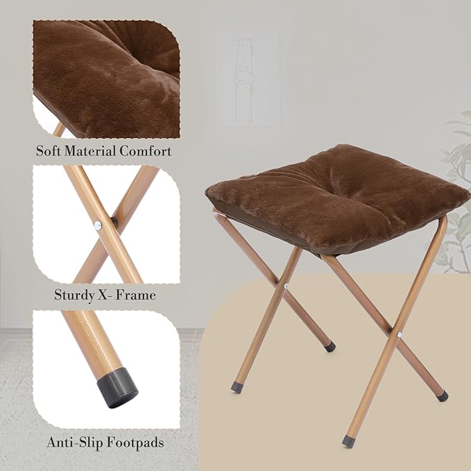 Athena Collection Modern Brown Faux Fur Velvet Saucer Foldable Round Cozy Accent Chair with Ottoman, 300lbs Weight Capacity, Perfect for Bedroom, Living Room, Outdoor Use