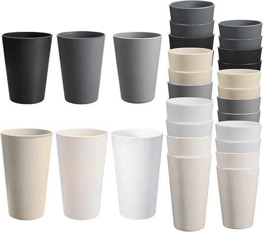 24 Pcs Unbreakable Plastic Cups Set, 12 Pcs 14 oz and 12 Pcs 20 oz Reusable Plastic Cups, Stackable Water Tumblers, Drinking Cup for Kitchen, BPA-free, Dishwasher and Microwave Safe, 6 Colors