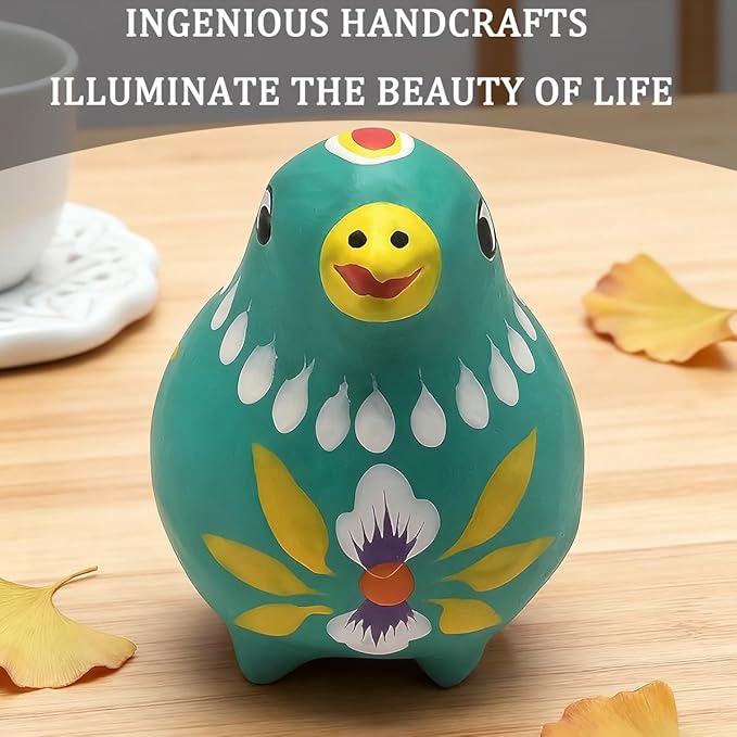 Decorative Clay Bird Figurines Hand-Painted Folk Art Design Collectible Smal Figurines Holiday Birthday Couples Friend Unique Gift Idea Decorative Home Art Table Bring Good Luck (Turquoise)