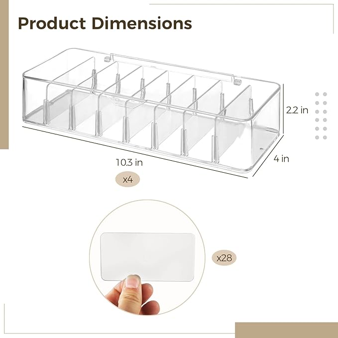 4 PCS Cable Organizer Storage, Cord Organizer 8-Compartment with Lid, Removable Dividers, Clear Cord Storage Organizer for Home Office Desk