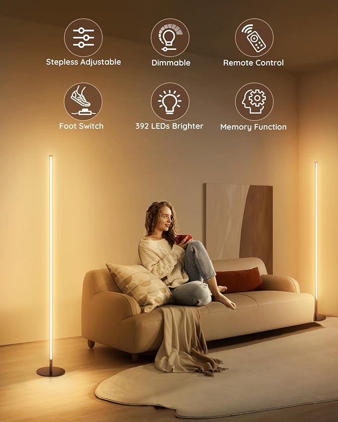 unionlux Corner Floor Lamp 2 Pack, Minimalist Dimmable LED Corner Lamp with Remote, Modern Floor Lamp for Living Room Bed Room, Stepless Adjustable Color Temperature