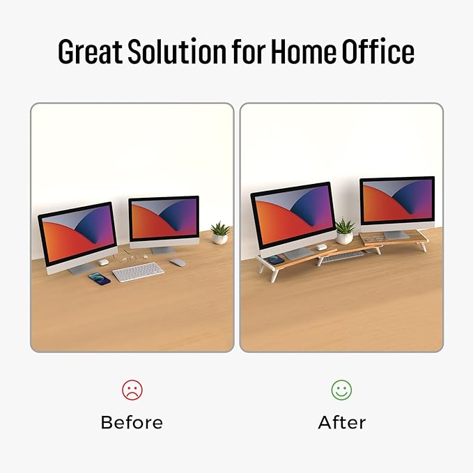 loukin Dual Monitor Stand Riser for Desk, 43.6"*8.2"*3.2" Large Computer Stand for 2 Monitors, Laptop, Printer, Length and Angle Adjustable Computer Shelf, Home Office,Max 43.6" Length Natural