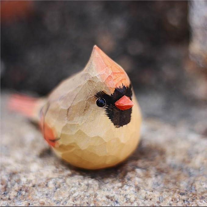 Handcrafted Red Cardinal Figurine – Small Wooden Christmas Female Red Bird Statue Decor for Shelf, Desk, or Mantel – Eco-Friendly for Women & Collectors