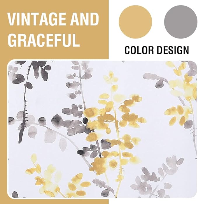 H.VERSAILTEX Floral Curtains 63 Inches Long Printed Pattern Room Darkening Curtains for Bedroom Rod Pocket Window Treatment Curtains, 2 Panels, Classical Floral Grey and Yellow