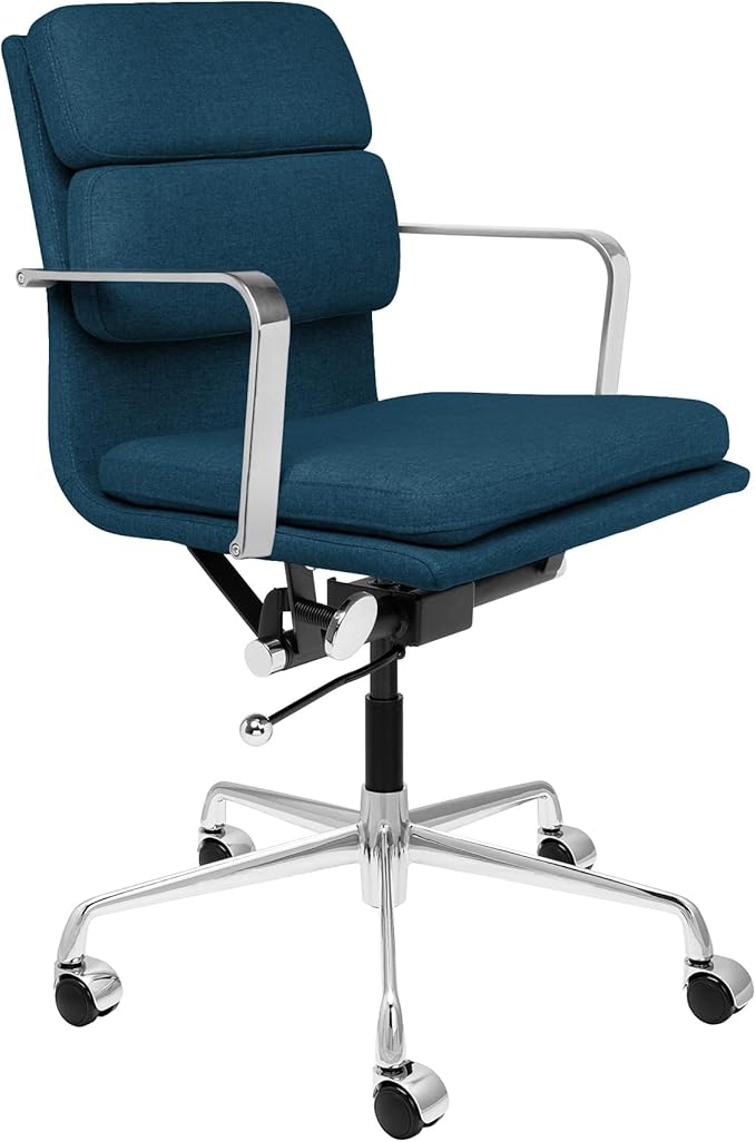 Laura Davidson Furniture SOHO II Padded Management Office Chair - Mid Back Desk Chair with Arm Rest, Swivel & Cushion Availability, Made of Poly-Cotton Fabric, Dark Blue Fabric, Computer Chair