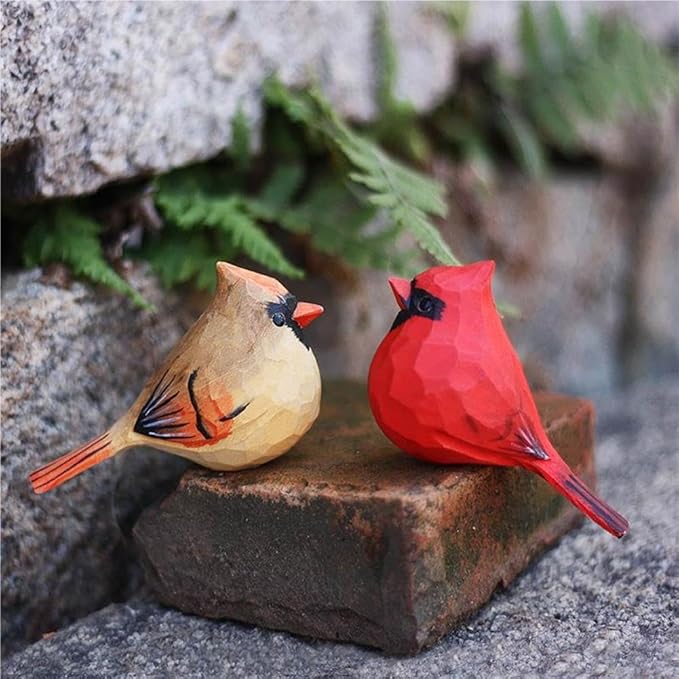 Handcrafted Red Cardinal Figurine – Small Wooden Christmas Female Red Bird Statue Decor for Shelf, Desk, or Mantel – Eco-Friendly for Women & Collectors
