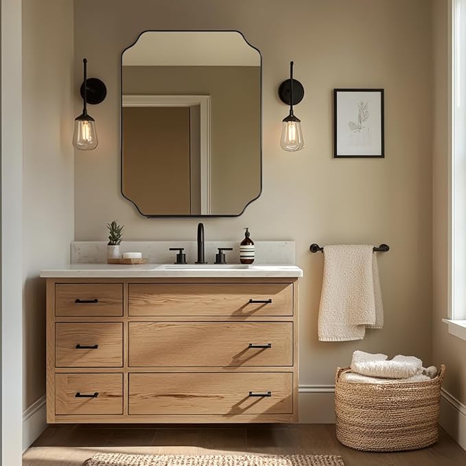 ANDY STAR Unique Rectangle Wall Mirror, 24"x32" Black Mirror, Modern Mirror with Aesthetic Scalloped Edge Design Ideal for Bathroom, Bedroom or Entryway, Thin Frame Deep 1’’