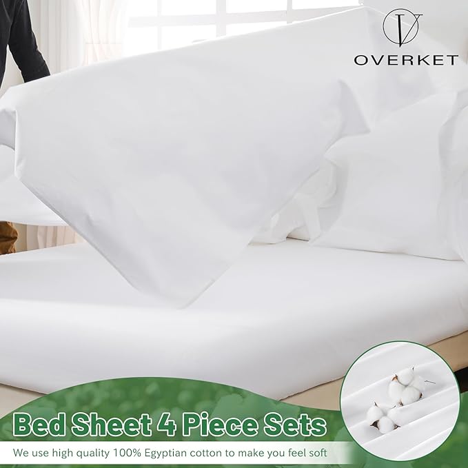 Egyptian Cotton Sheets Full Size 4PCS 1000 Thread Count Sateen Weave Soft Breathable 16-Inch Deep Pocket (Full,White)