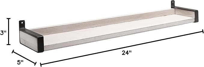 InPlace Wall Mounted Floating Shelf, Real Wood Industrial Bracket Ledge, 5" D x 24" W x 3" H, Distressed White, Heavy-Duty for Living Room, Bathroom, Kitchen, Office 9602114E