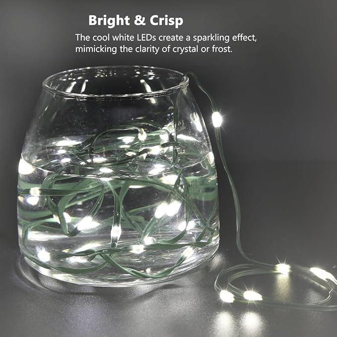 33ft Battery Operated String Lights (2 Pack), 100 LED Fairy String Lights Battery Powered w/Remote & Timer for Indoor Outdoor Christmas Trees Wreath Decoration Bedroom Patio - Cool White