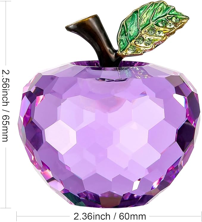 Crystal Apple Figurine Paperweight, Handmade Statue Ornament Home Decoration, Collectible Crystal Crafts, Come with Gift Box, Great Gift for Birthday Holidays Christmas (Purple-60mm)