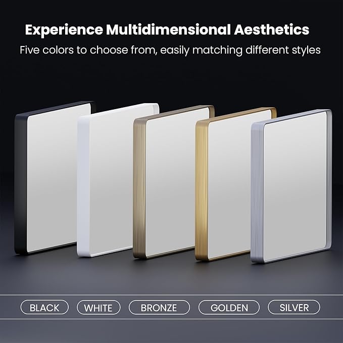 Gold Bathroom Mirror, 55x30 Inch Brushed Gold Metal Frame Mirror for Wall, Rounded Rectangle Bathroom Vanity Mirror, Tempered Glass, Anti-Rust, Horizontal/Vertical