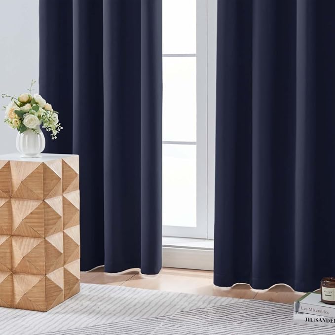 Aiyufeng Navy Blue Short Blackout Curtains for Bedroom 54 Inches Long 2 Panels Set, Solid Thermal Insulated, Energy Saving Window Treatment Curtains Blackout Drapes, W40 x L54 Inch, Navy Blue