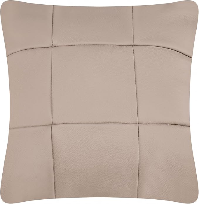 Kidol & Shellder Genuine Leather Throw Pillow Cover 18x18 Modern Solid Lumbar Pillow Covers-Luxury Pillowcases for Couch Sofa Bed-Soft Durable Decorative Cushion Case with Hidden Zipper(Light Suntan)