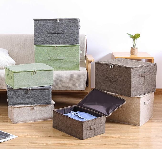 ANMINY Storage Bins with Zipper Lids 51.9 Qt Lidded Fabric Storage Boxes Baskets Cubes with Handles Collapsible Washable Cotton Linen Closet Shelf Clothes Organizer - Extra Large, Coffee