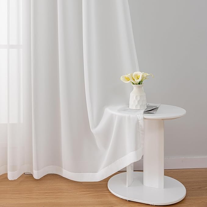 Off White Sheer Curtains Pinch Pleat Curtains 102 Inches Long 1 Panel Elegant Light Filtering Pinch Pleated Drapes White Curtain for Living Room Sliding Glass Door, W40 x L102