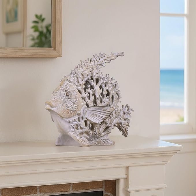 Beach Coastal Decor Coral Reef Angelfish Figurines, Modern Nautical Decor Ocean Centerpieces for Living Room, Bathroom, Office, Coffee Table, Beach House, Seaside, Entrance, Shelf Decorative