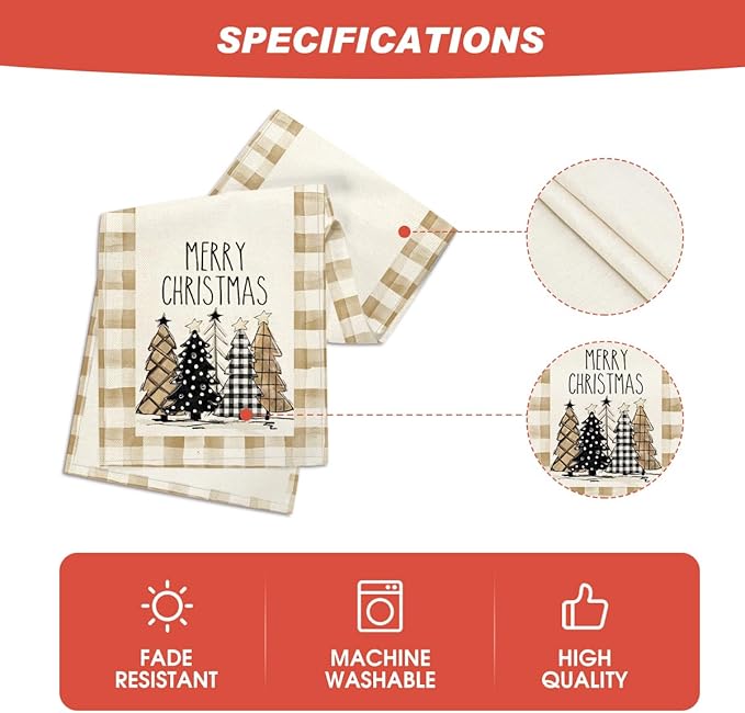 Artoid Mode Brown Buffalo Plaid Xmas Trees 2PCS Merry Christmas Table Runner, Seasonal Winter Holiday Table Decoration for Home Party Decor 13 x 72 Inch