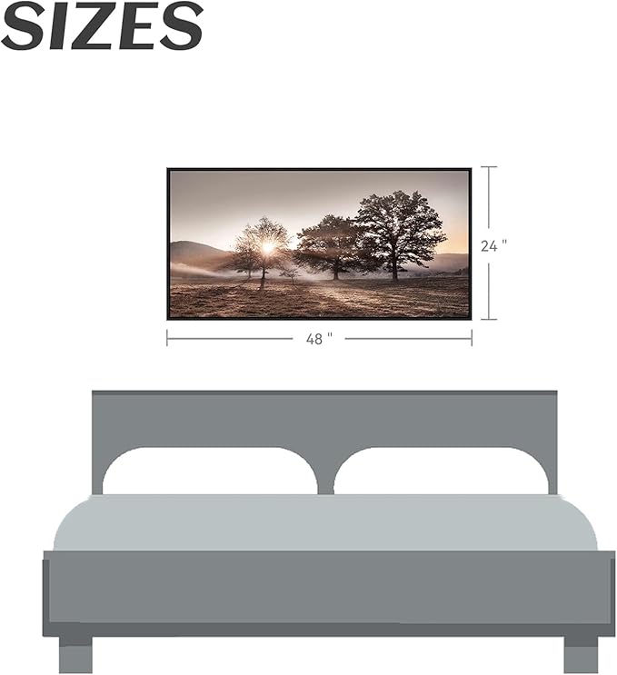 Sunset Landscape Framed Wall Art - Mountain Canvas Picture Forest Nature Artwork Wildness Tree Scenery Prints for Bedroom Living Room